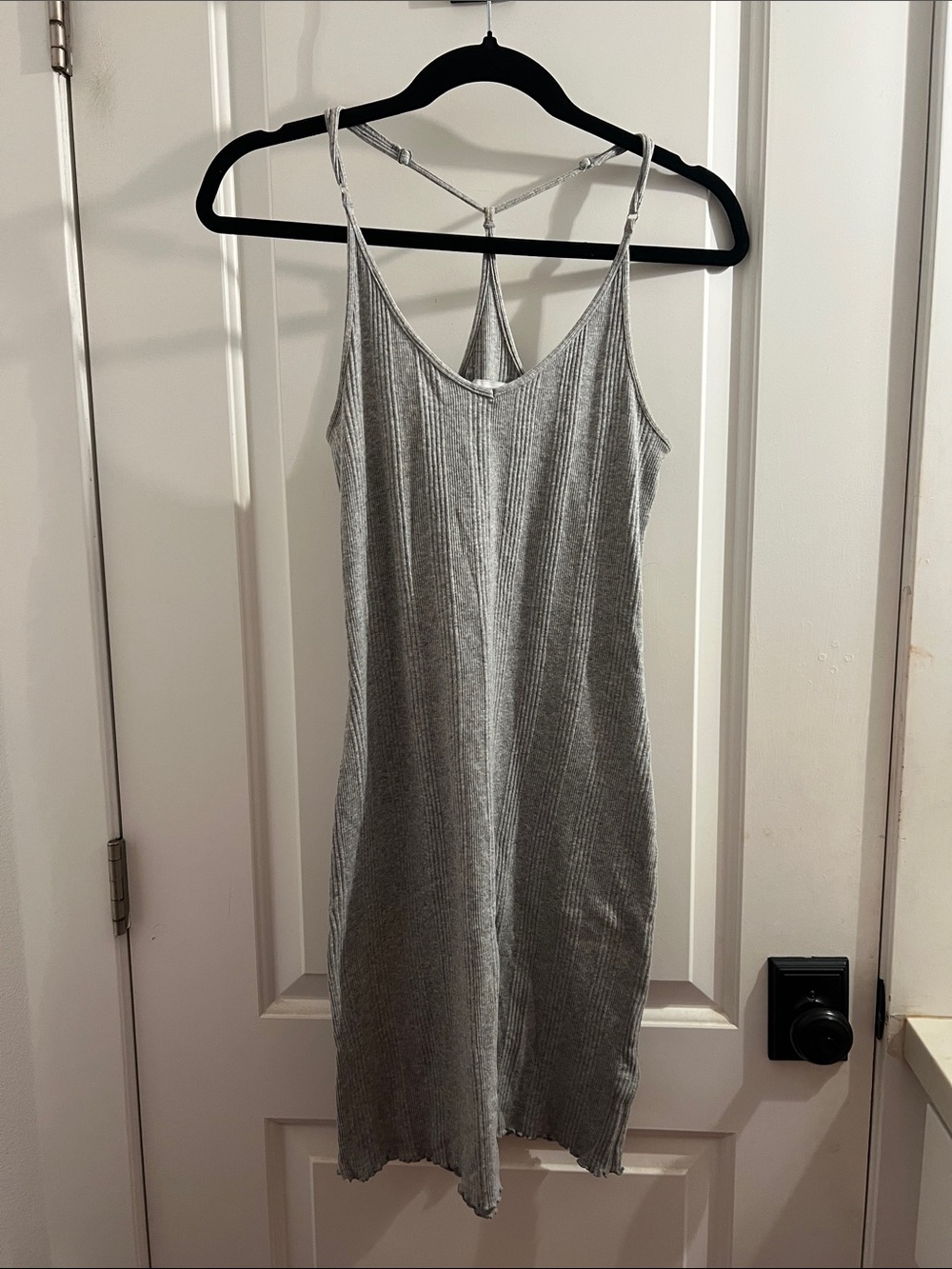Ribbed Grey Midi Slip Dress with Strappy Back